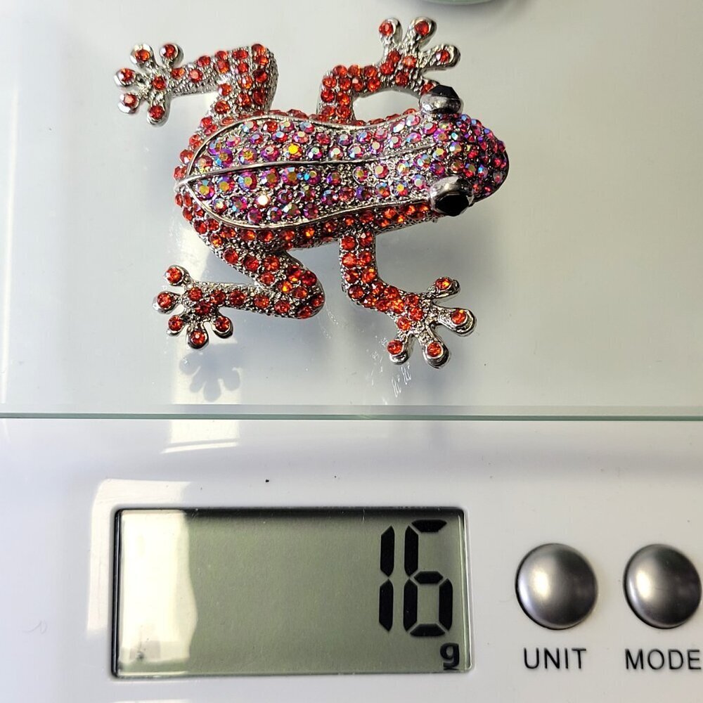 Red Rhinestone Frog Brooch - Picture 11 of 12
